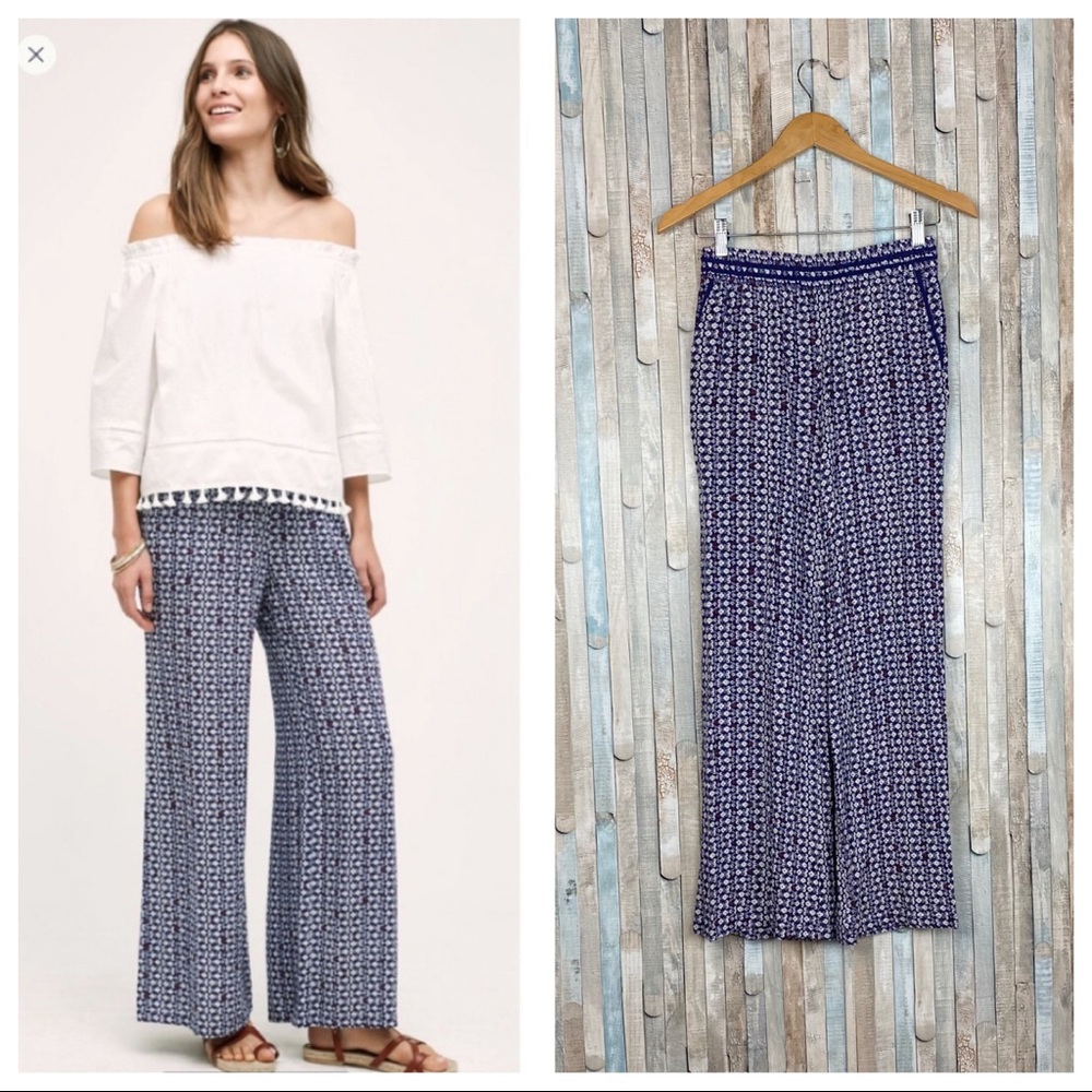 Anthropologie XS Blue Pull On High Rise Santa Clara Wide‎ Leg Pants
